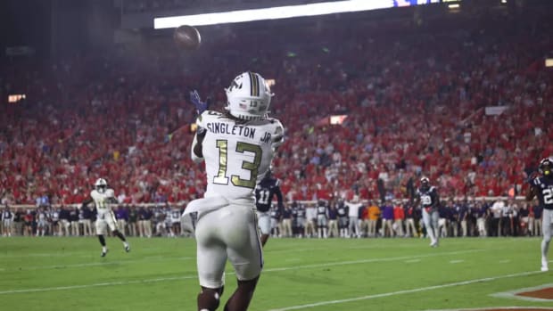 Eric Singleton Jr. catches a pass against Ole Miss